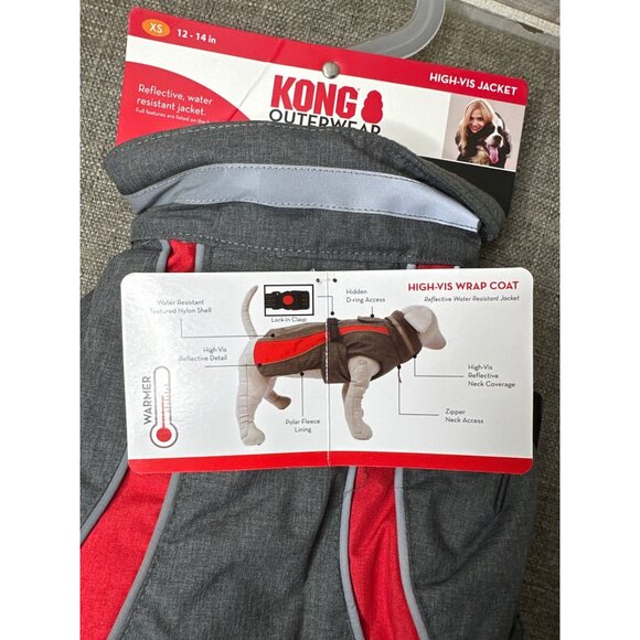 KONG Dog High-Visibility Reflective Jacket XS 12-14" Gray & Red Water Resistant - Picture 5 of 9